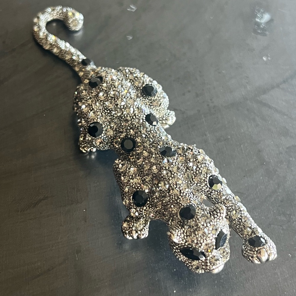 Vintage Silver and Black Leopard Brooch